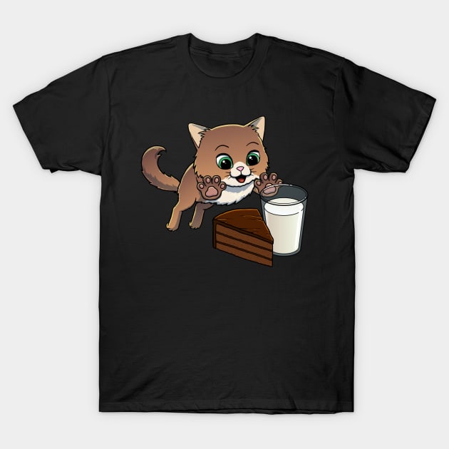 Norwegian Forest Cat excited to have Chocolate Cake with Milk T-Shirt by Crazy Cool Catz